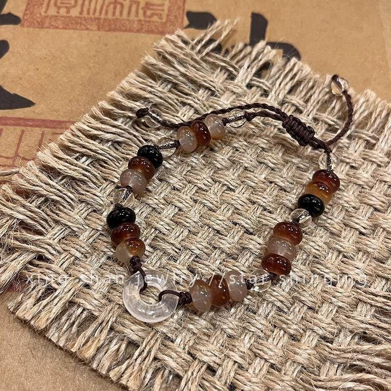 New Chinese Style Brown Peace Buckle Beaded Bracelet Delicate Luxury Hand Jewelry