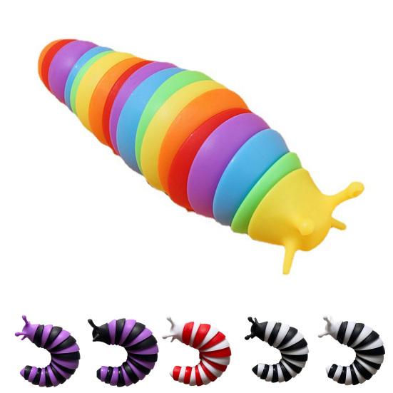 Fidget Slug Toy Colorful Cute 3D Articulated Stim Toy Wrist Strength Exercise Stress Relief Funny Sensory Squeezing Slug Toy Decompression Toy Boys