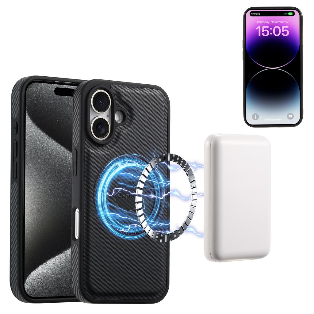 Carbon brazing material leather mobile phone case is suitable for iPhone16ProMax/Apple 15-13 magnetic protective case