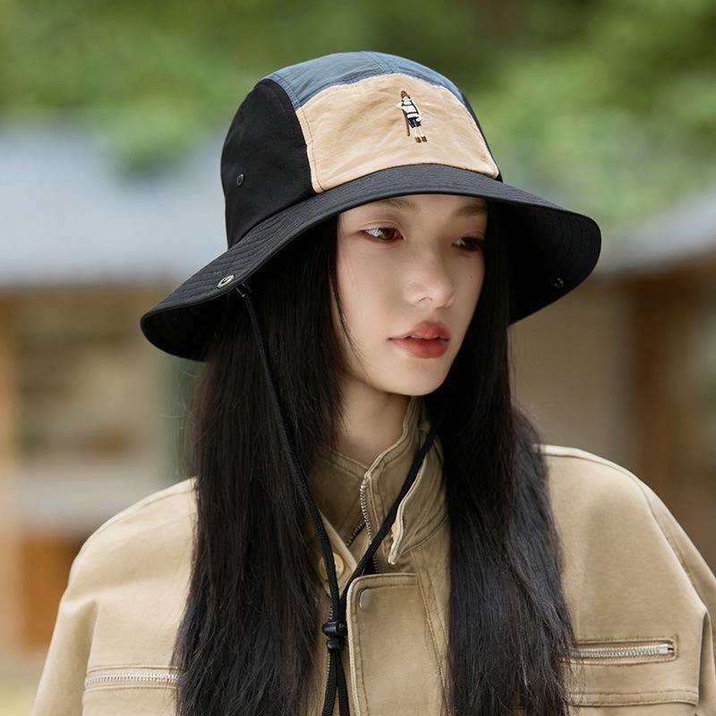 American retro color matching bucket hat men's summer quick-drying sunscreen breathable sun hat children's outdoor mountaineering camping hat