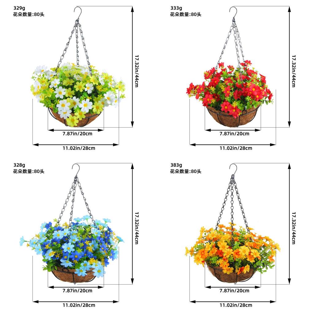 Artificial Flower Hanging Basket With Silk Flowers For Home Decor And Living Room Display