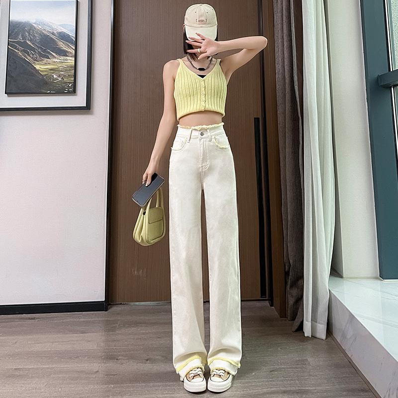 

Джинсы с завышенной талией, облегающие, рваные, для женщин, летние, тонкие, новые, свободные, прямые, широкие брюки для женщин XXL