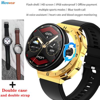 Herren Blau Tooth Call Doppelhülle Smartwatch Wasserdicht Sport Herzfrequenz Sprachassistent Kabelloses Laden Smartwatch