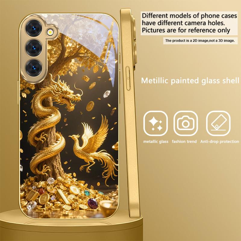 

Golden Dragon Coiling For Samsung Galaxy S20 FE S21 S22 S23 Plus S24 Ultra S25Ultra S21+ S9+ S22Plus Golden glass phone case Galaxy S8