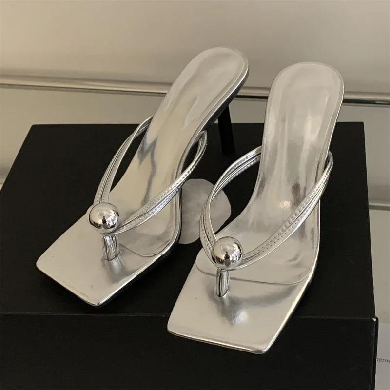 Fashion Comemore 2024 Fashion Clip Toe Pearl Slides Women Slippers Gladiator Sandals Summer Party Thin Heels Flip Flops Shoes