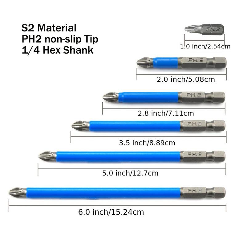 Set 7 bucăți magnetice anti-alunecare pentru șurubelnițe - Biți Phillips PH2 25mm-150mm pentru unelte de mână