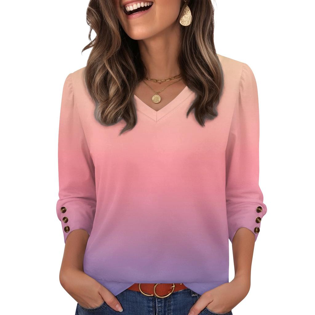 Women's Fashion And Casual Gradient V-neck Top