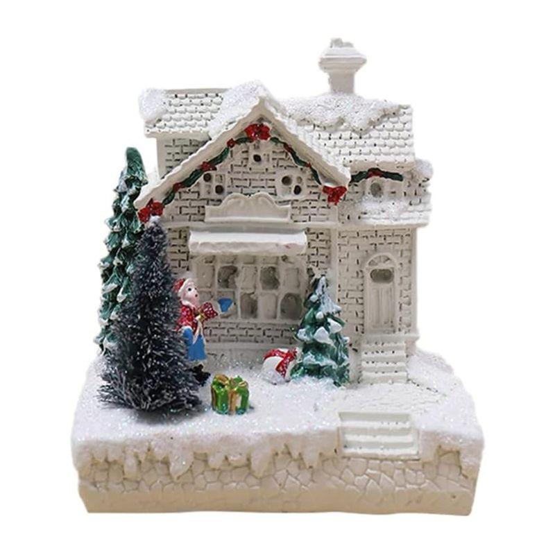 ABBY-Christmas Scene Village Town Winter Snow Village LED Light Decoration Gift Holiday Desktop Decoration