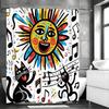 Abstract Quirky Graffiti Cat Sun Note Shower Curtain, Bathroom Decorative Shower Curtain, Waterproof Shower Curtain with Hooks