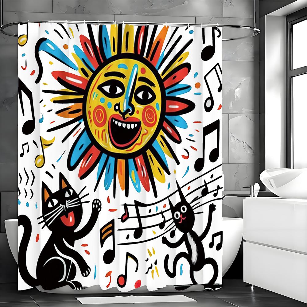 

Абстрактная Причудливая Граффити Кошка Солнечная Нота Шторка для Душа, Декоративная Шторка для Душа для Ванной, Водонепроницаемая Шторка для Душа с Крючками 90*180cm