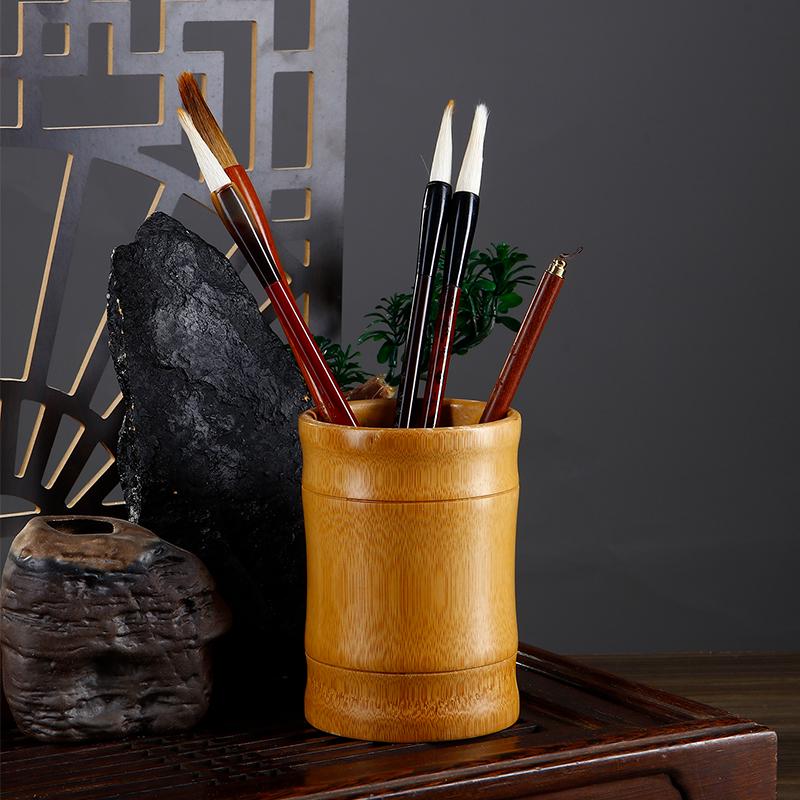 Retro Bamboo Pen Holder: Multi-functional Desktop Organizer & Business Gift, Inspired by the Four Treasures of the Study.