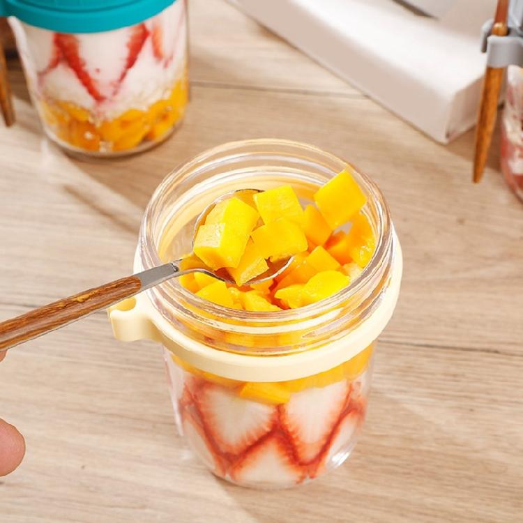 Stable Glass Cups with Lid and Spoon Functional Glass Oats Container With Lid And Spoons Perfect For Portable Meals