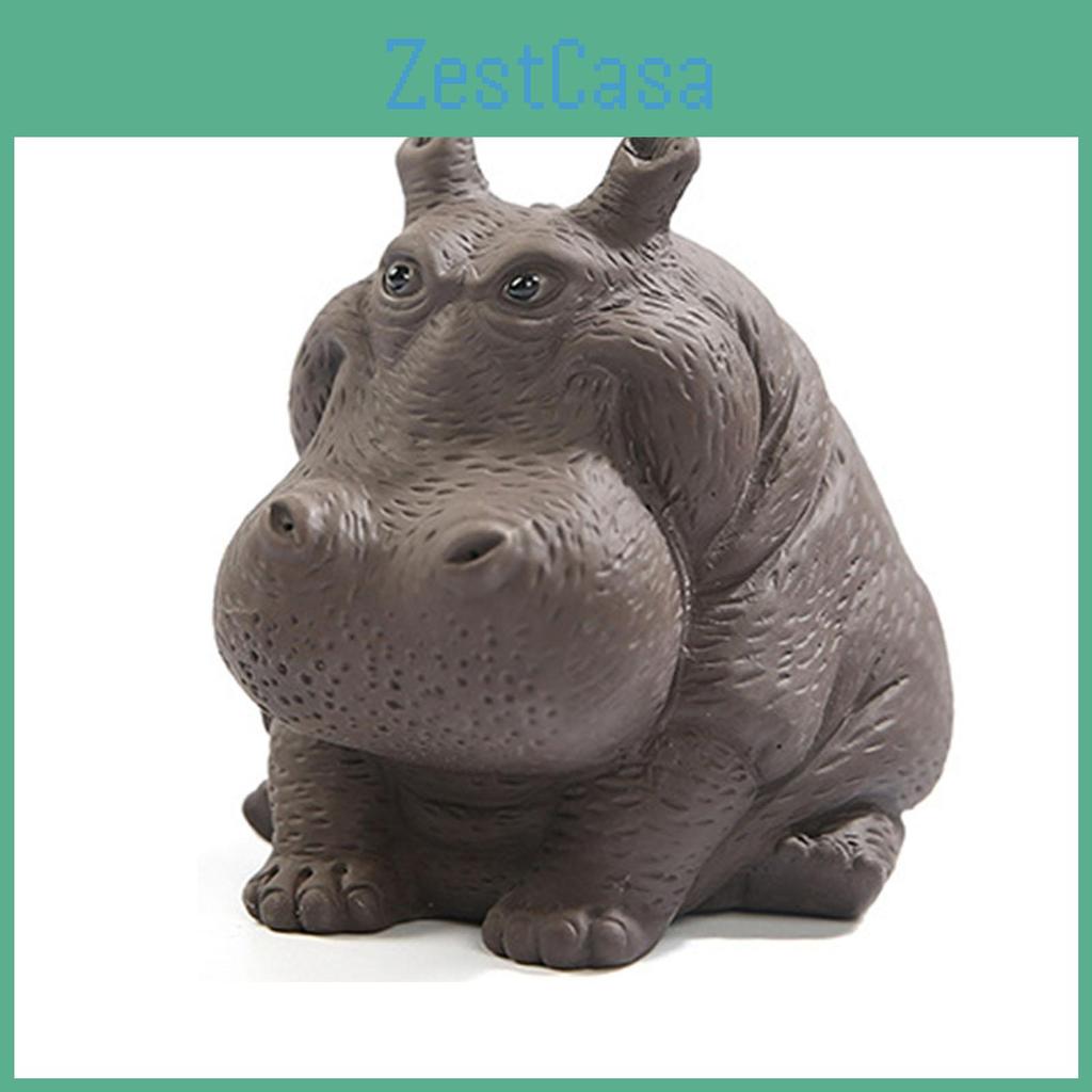 Purple Ceramic Clay Hippo Figurine Tea Pet Sculpture Hippo Statue Desktop Ornament For Tea Set