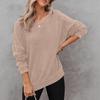 New Autumn Women's Round Neck Long Sleeve Side Slit Waffle Simple and Versatile Sweatshirt