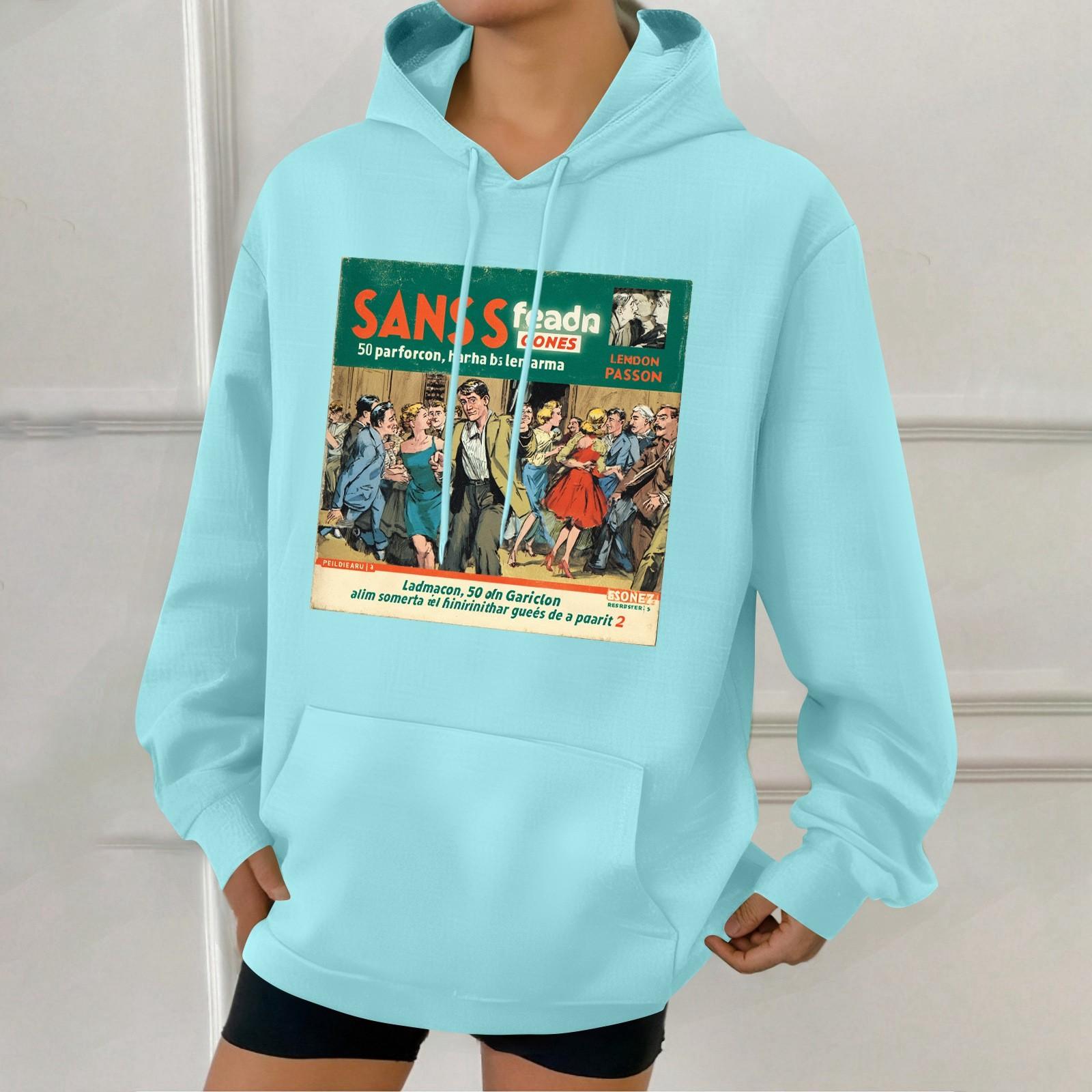 

Женская модная толстовка с капюшоном в стиле ретро с принтом и карманами XXL