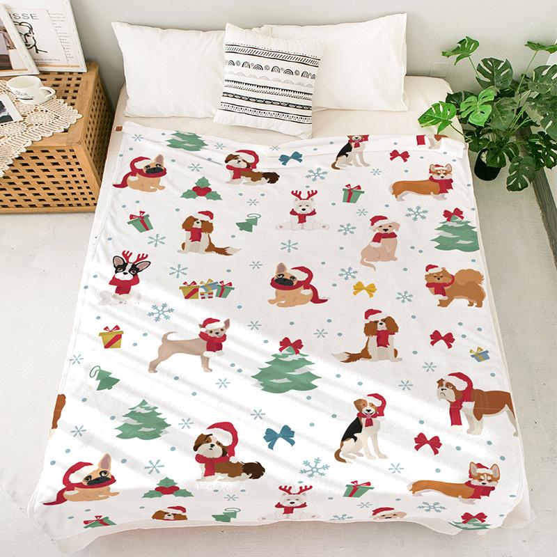 Christmas Flannel Blanket Printed Office Nap Throw Winter Warm Blanket for Desk Home Use