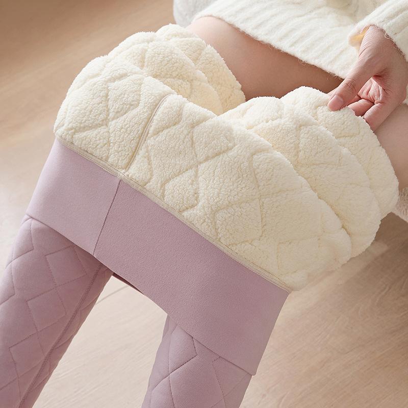 Cotton Pants Female Padded and Thickened Winter Outside Wearing De Down Bottoming Pants High Waist Lamb's Wool Warm Pants