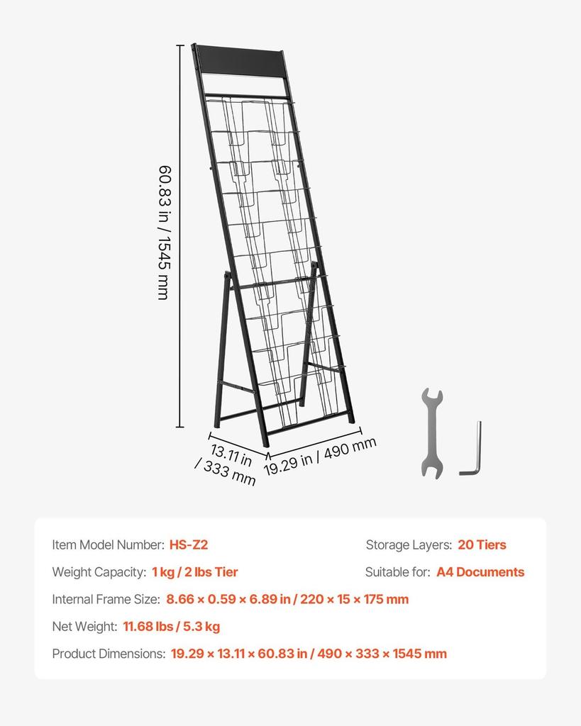Brochure Display Rack, 20 Pockets Magazine Literature Display Stand, Portable Floor Standing Magazine Rack, Metal Newspaper Catalog Holders for Shop,