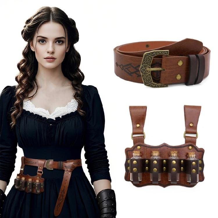 Auffällige Steampunk-Stile PU-Leder Taillengürtel-Set mit Mehrzweck-Alchemie-Flasche Halloween-Kostümzubehör