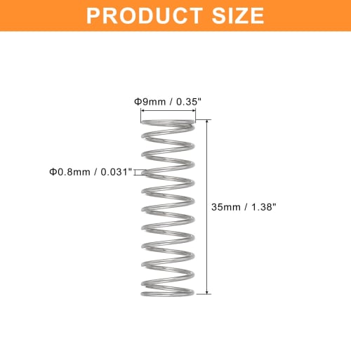 uxcell Compression Coil Springs, 0.8mm Wire Diameter, 9mm Outer Diameter, 35mm Free Length, 304 Stainless Steel, for Repairs, Experiments, Industrial