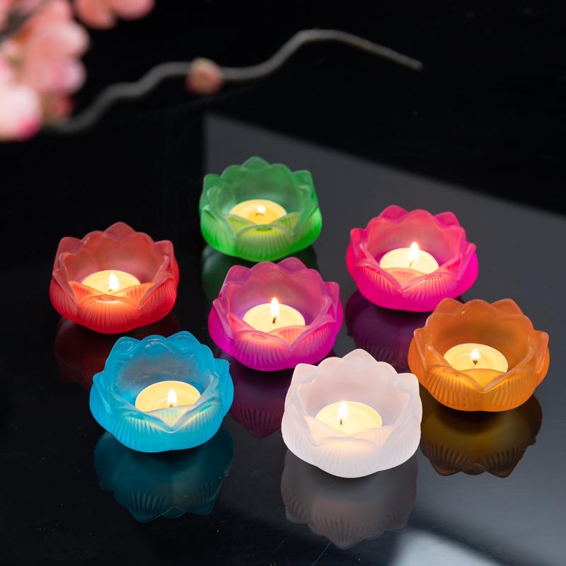 1x Crystal Candle Holder Seven-Colored Lotus Incense Burner Multi-functional Butter Lamp for Home Decor Onrmanets Ashtray 7
