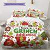 1PC Grinch Pattern Bedding Quilt Set Quilt Cover Pillowcase Home Decoration Birthday Gift (1 * Duvet Cover + 2 * Pillowcase, Without Core)