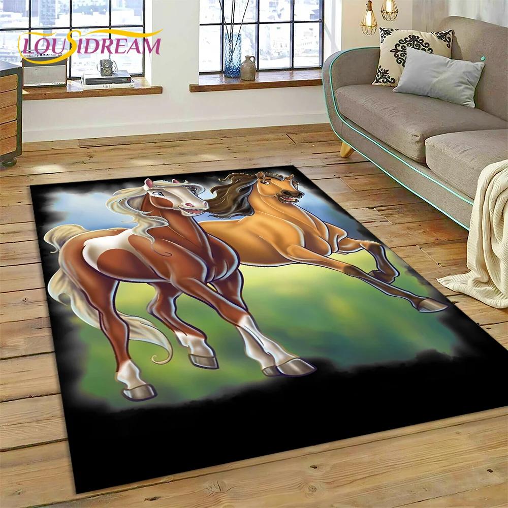 Spirit Riding Free Cartoon Horses Rug Carpet for Living Room Bedroom Home Decor,Non-slip Decoration for Sofa Doormat Girl Gift