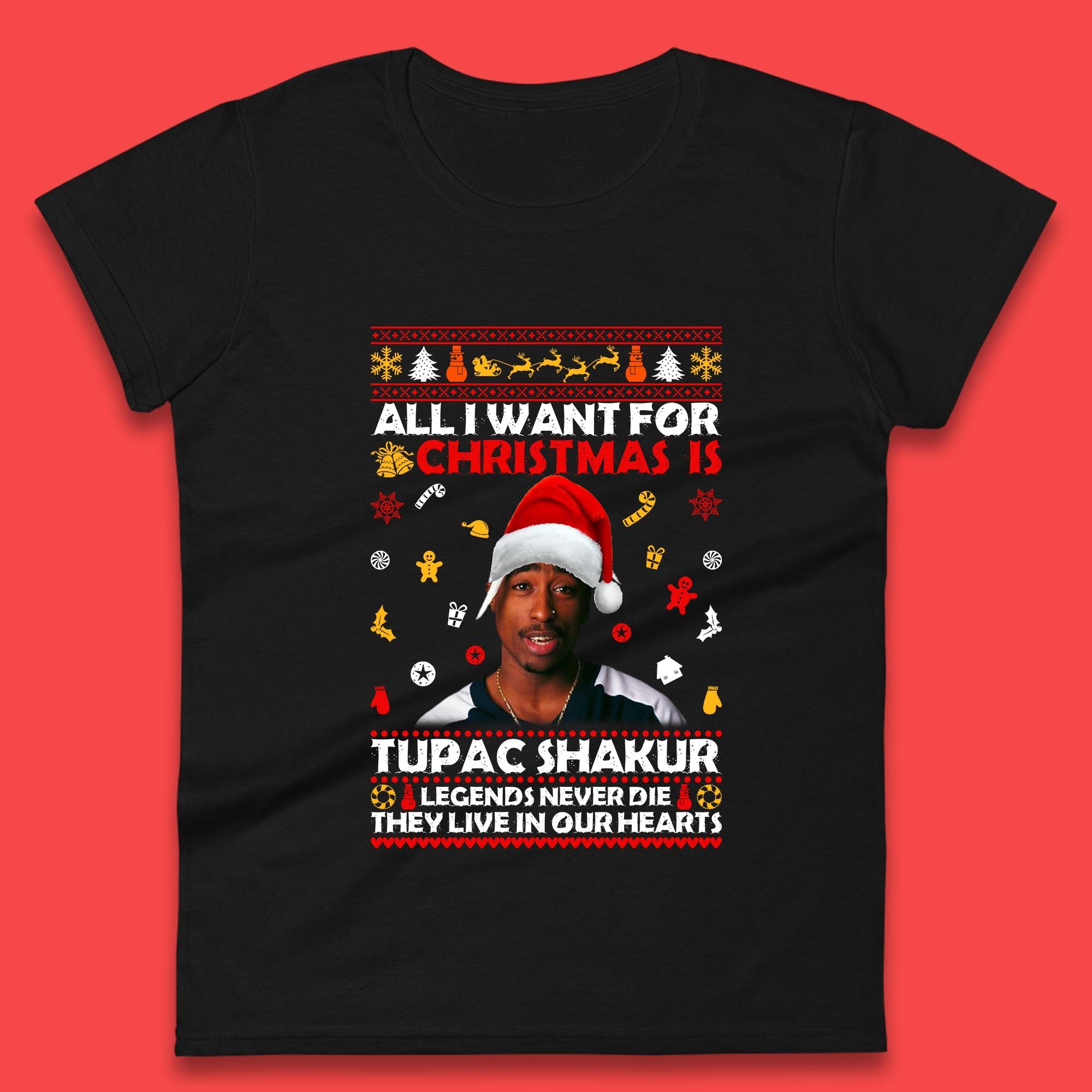 Tupac Shakur Christmas Womens T-Shirt Mens Tops Tees Unisex S