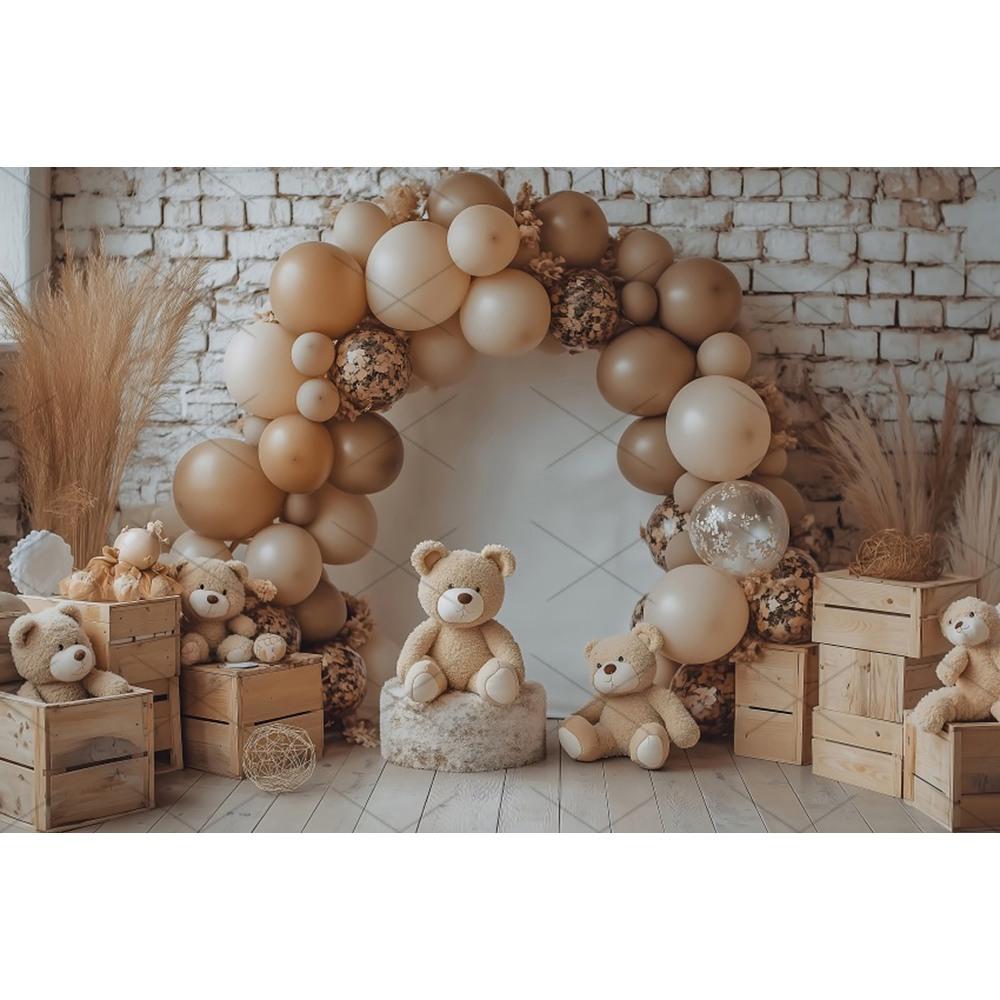 Boho Pampas Teddy Bear Photography Background Balloons Arch Tent Decor Cake Smash Baby 1st Birthday Indoor Photocall Backdrops