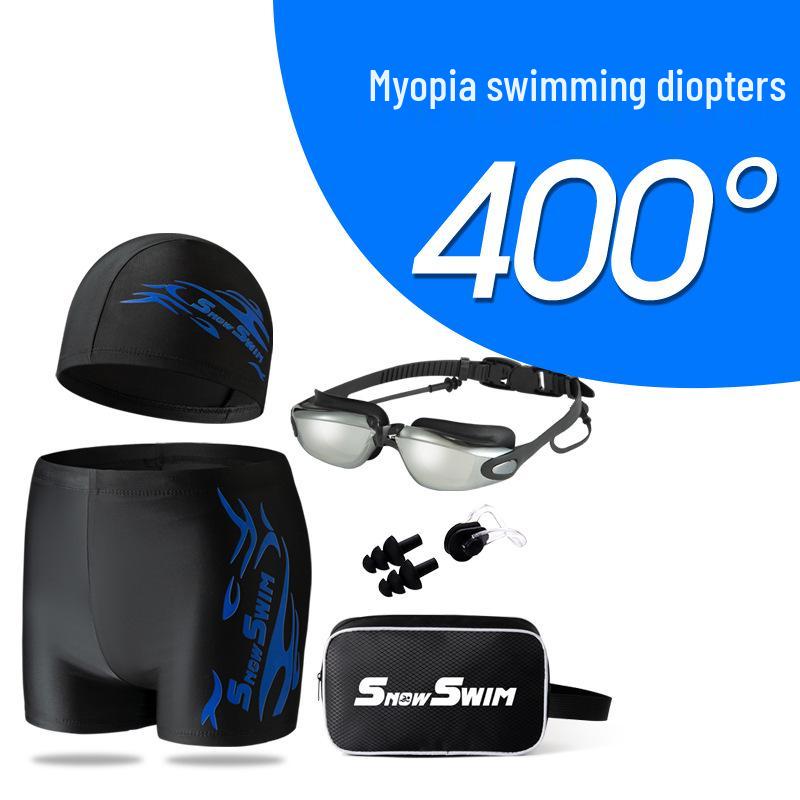 Men's Plus Size Swim Trunks & Accessories Set: Square Leg Swimwear, Fashion Goggles, Swim Cap
