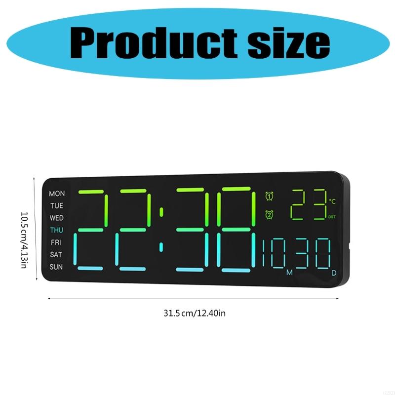 62KD Modern LED Wall Clock Ambient Light Color Changing Date Temperature Display Gift