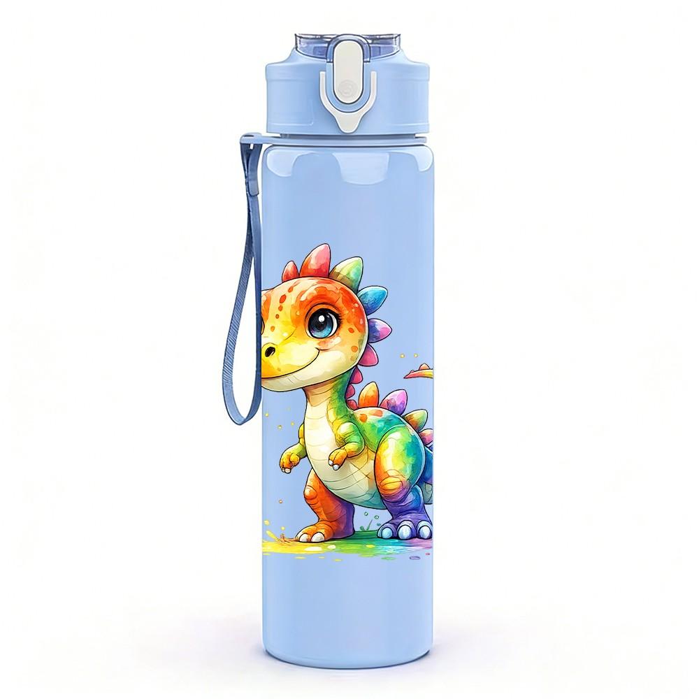 1PC Colorful Baby Dragon Cartoon Print 750ml Color Plastic Sports Water Bottle Leakproof Flip Straw Lid Suitable for Sports Office Home Use