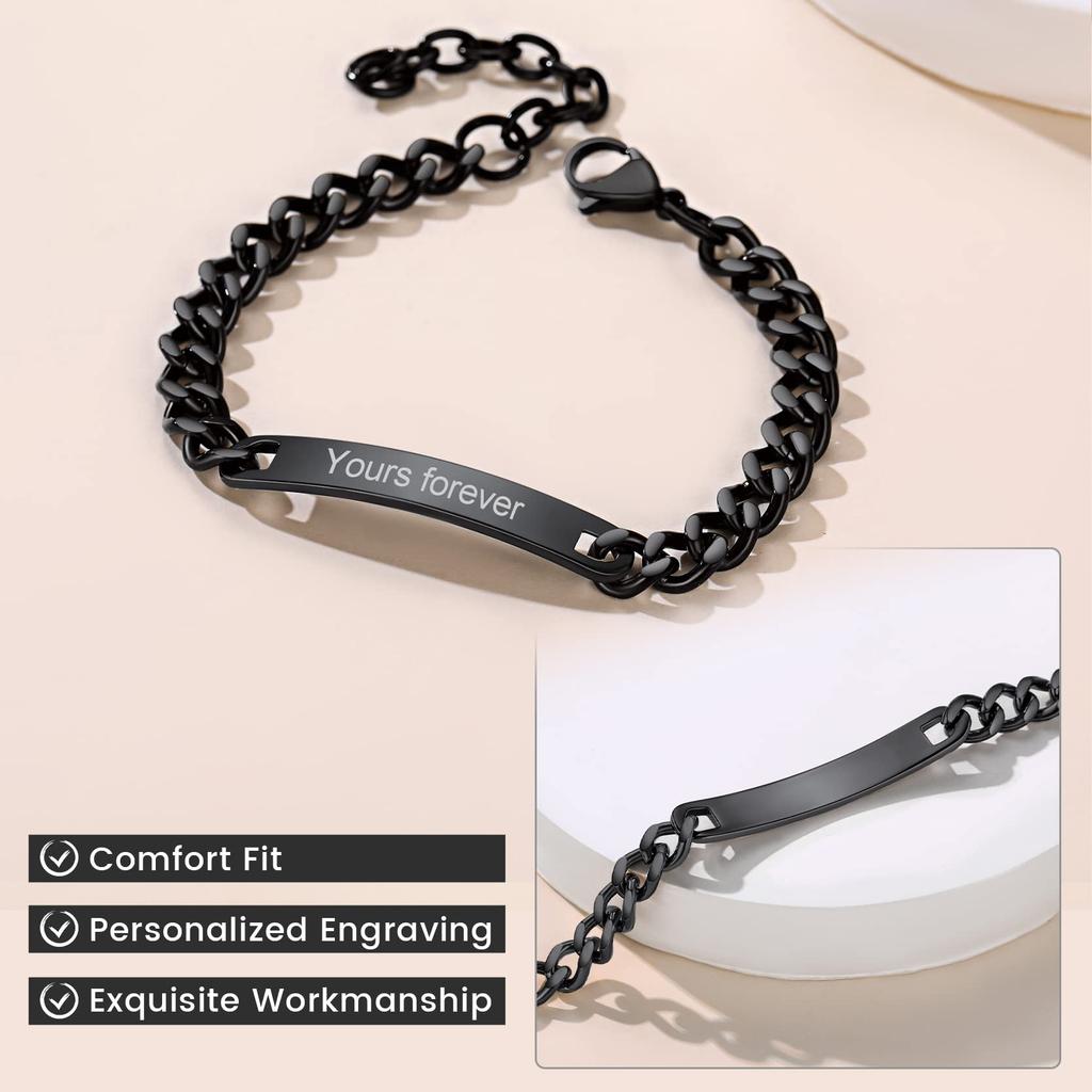 Men's Stainless Steel Bracelet Father's Day Gift Stainless Steel Curved Brand Lettering Black Cuban Chain Curved Brand Bracelet