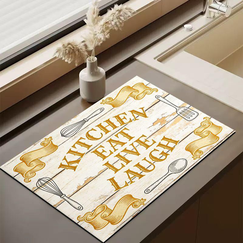 European Border Farmhouse Kitchen Mat Vintage Non Slip Waterproof Dish Drying Counter Decor Pad