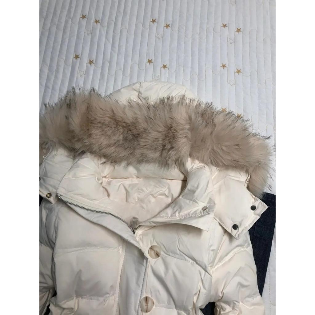 VAYLA Amerikanischer Retro Pelzkragen Warmer Einfarbiger Damen Kapuzen Baumwollmantel Ins Winter Locker Lässig Slim Baumwollmantel Jacken