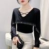 New Winter Mesh Heavy Industry Feels Ruffled Diamond Versatile Long-sleeved Women's T-shirt Base Shirt Top