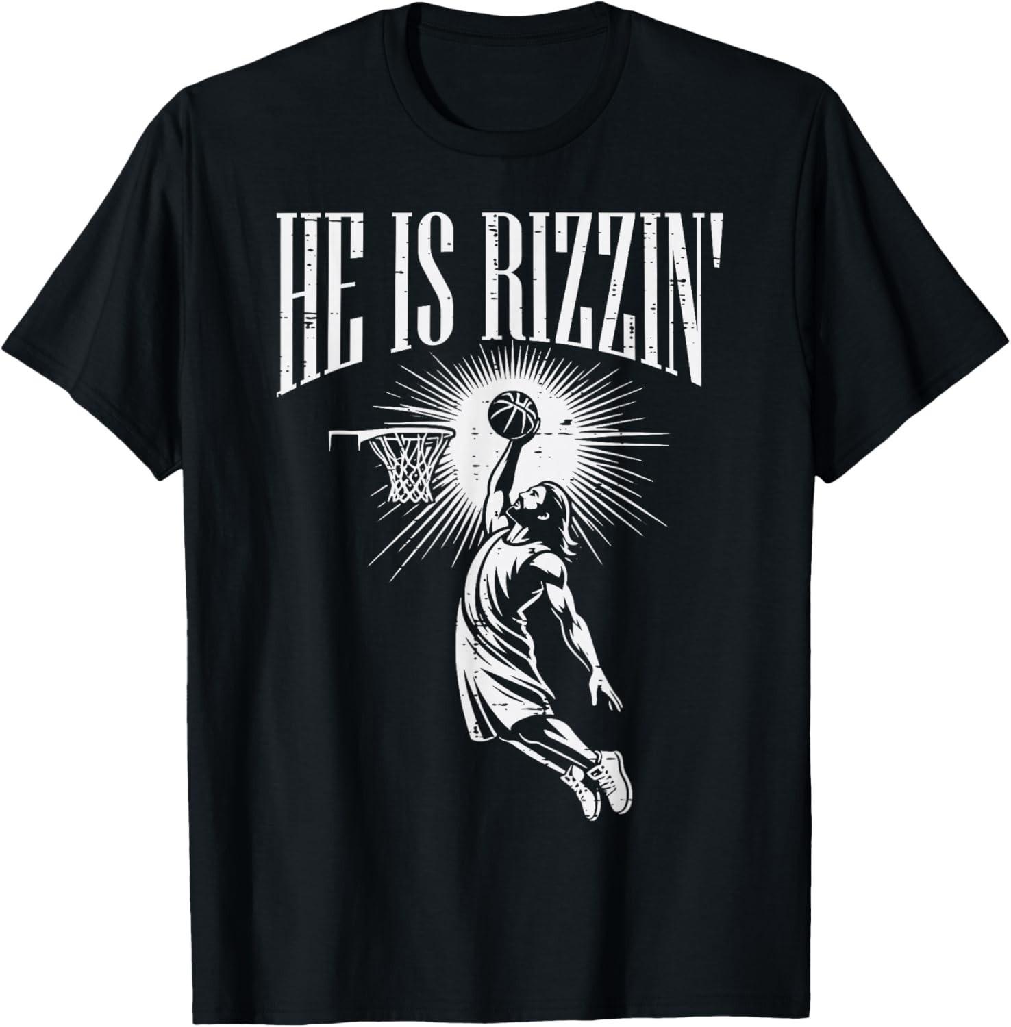 Easter He Is Rizzin Christian Religious unisex T-Shirt Mens Womens Tees Top XL
