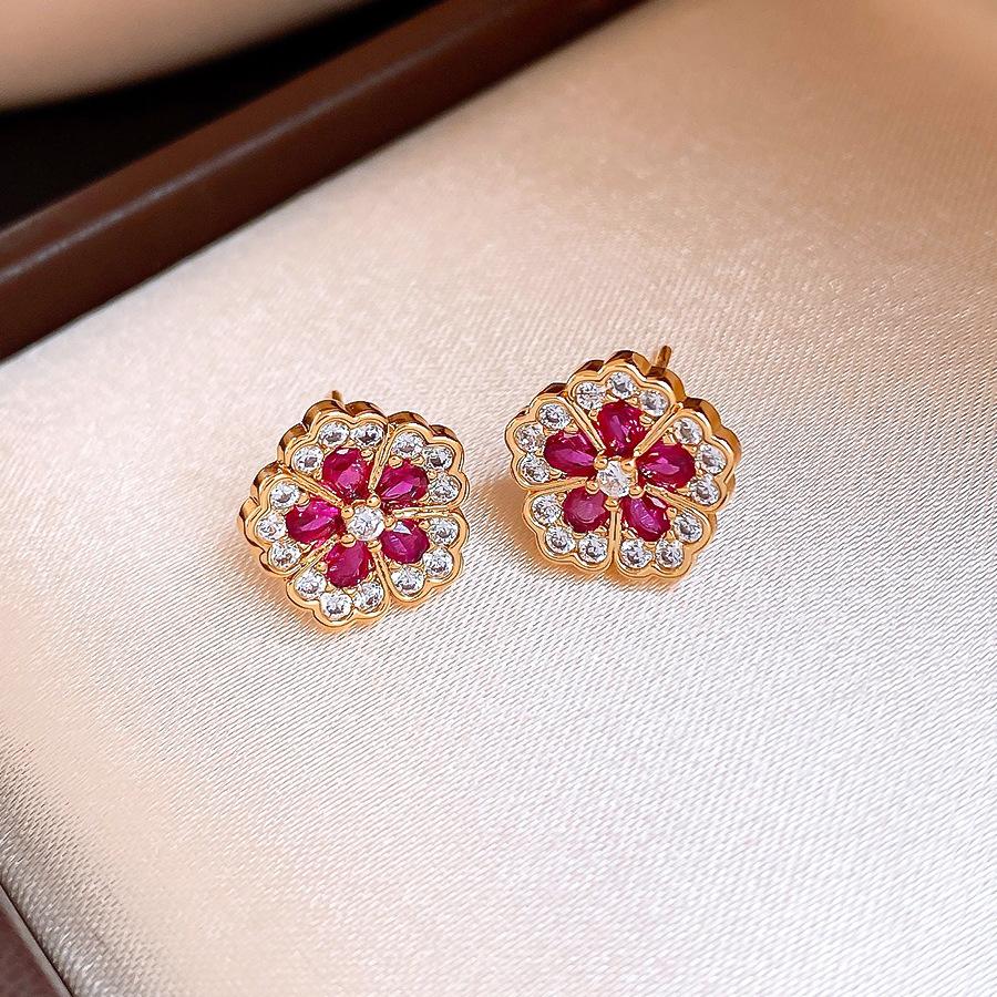 Silver needle retro court style simple zircon flower earrings exquisite simple earrings