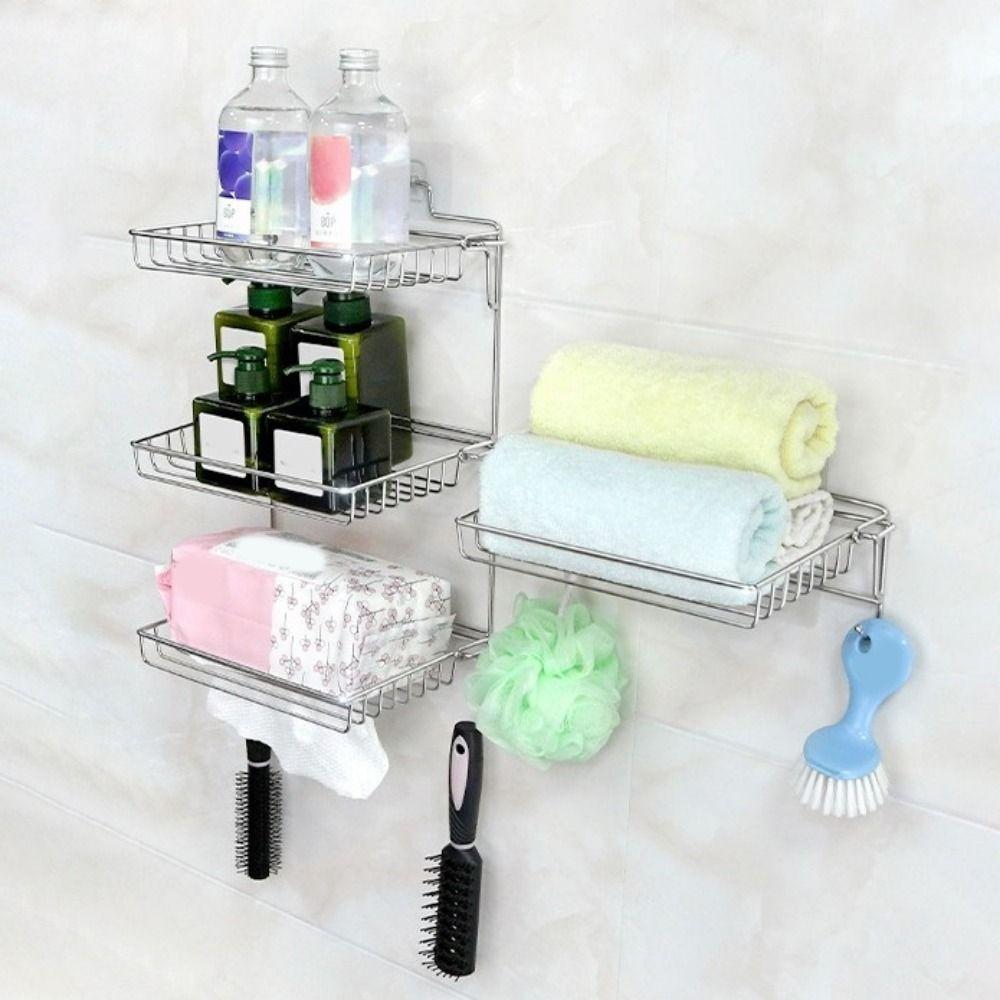 Stainless Steel Folding Storage Rack Wall Mounted Large Capacity Seasoning Jars Shelf with Hooks Space Saving Pot Lid Rack