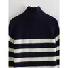 Autumn Winter Fashion Striped Zippered Lapel Long Sleeve Loose Casual Knitted Sweater for Women
