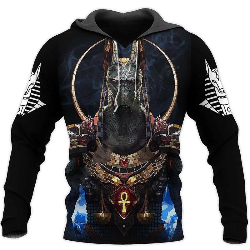 Sweat à capuche pour homme Tatouage Pharaon Anubis Égyptien Antique Impression 3D Pull Sweat-shirt Personnalité Streetwear Rétro Graphique Hoodies