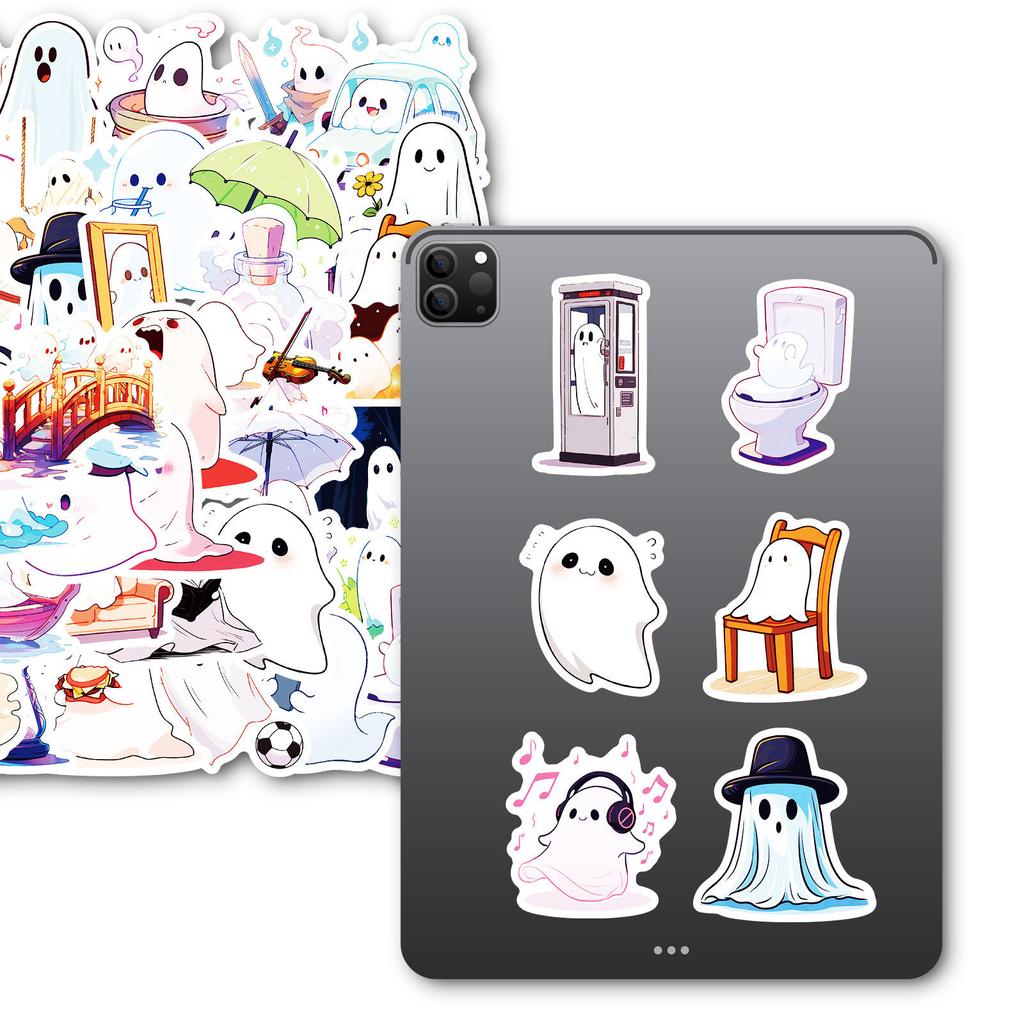 50 Niedliche Cartoon Kleine Geister Aufkleber Kinder Belohnungsaufkleber Weiße Geister Aufkleber