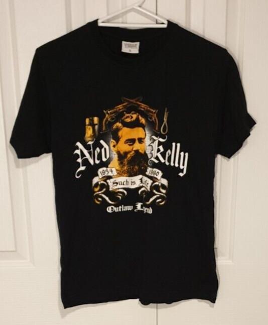 

NED KELLY Outlaw Legend 18541880 Print TShirt. Colour Black. Size Adult Small. Unisex T-Shirt XL