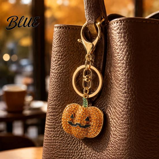 Decorative Charms Halloween Rhinestone Pumpkin Keychain Ghost Witch Hat Spider Web Cat Party Favors Bag Charm Car Key Ring for Handbags Backpacks