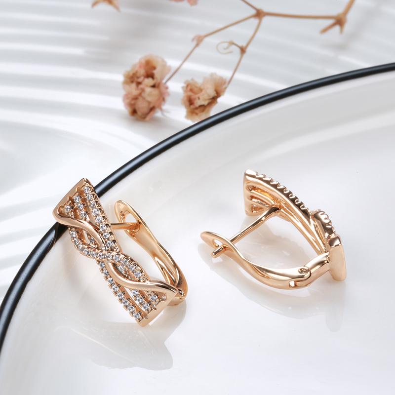New  Rose Gold Long Earrings Women White Geometric Winding Natural Zircon Dangle Earrings Luxury Fine Fashion Jewelry