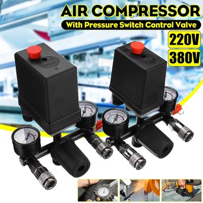 240 V/380 V AC Regülatör Görevli Hava Kompresörü Pompası Basınç Kontrol Anahtarı Hava Pompası Kontrol Vanası 7.25-125 PSI Ölçer ile