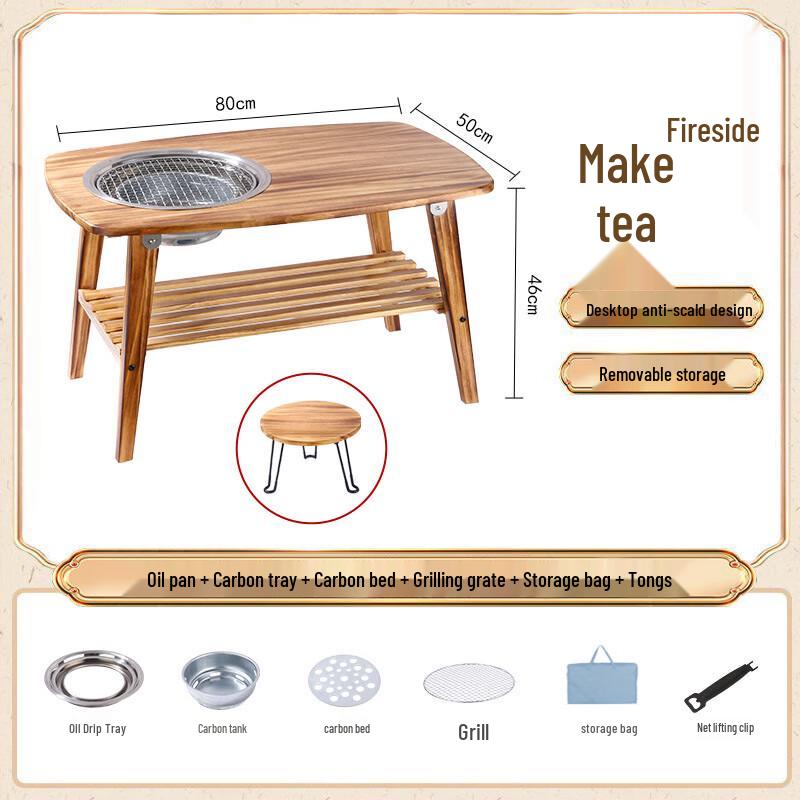 OEING Outdoor Folding Charcoal Grill & Tea Table Set Standard