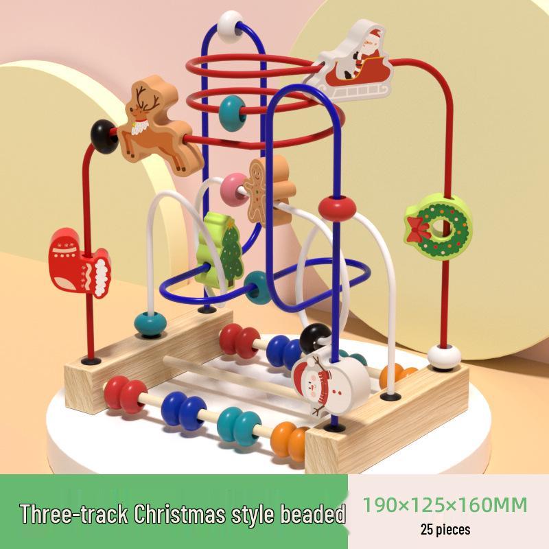 Multi-functional Animal Bead Maze: Wooden Three-Track Toy for Infant Hand-Eye Coordination & Early Education.