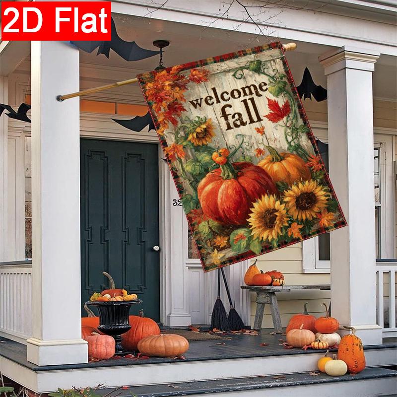 2D Flat - 2D Flat Thanksgiving Autumn Pumpkin Welcome Autumn Garden Flag 1 (2) Outdoor Garden Flag Double-Sided Home Decoration Courtyard Decoration