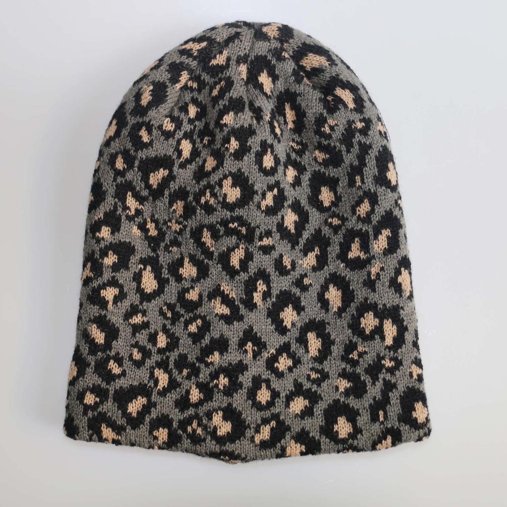 Autumn and Winter Trendy Korean Version of Fashion Leopard Print Flanged Knitted Hat Wool Hat Men's and Women's Outdoor Cold-proof and Warm Headgear